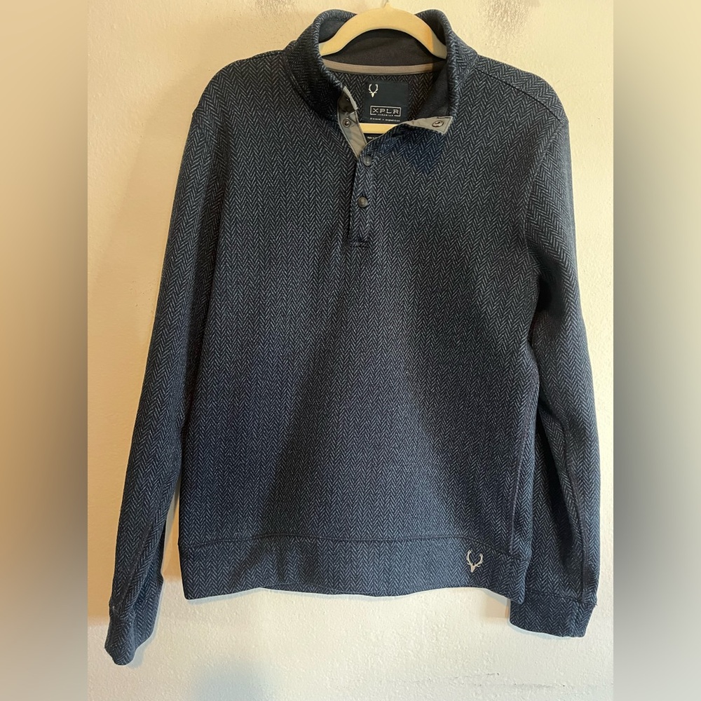 JEREMIAH XLPR 1/4 Zip Snaps Pullover Mens Herringbone Fleece Sz S Navy Preppy